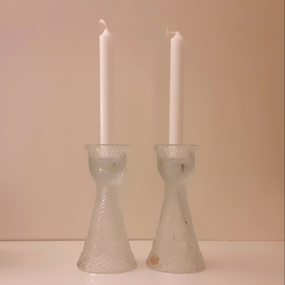 Vintage Avon Fostoria Glass Candle Holders - Set of 2